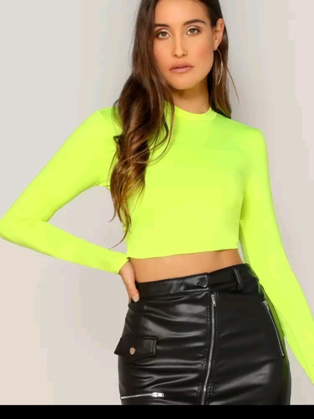 Neon Yellow Long-Sleeve Crop Top - Women